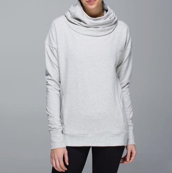 lululemon athletica Tops - Lululemon Scuba Cowl Neck Pullover Sweatshirt Womens 6 Heathered Light Grey